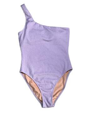 J. Crew Re-Imagined Crinkle One-Shoulder One-Piece Swimsuit in Lavender-Size 10